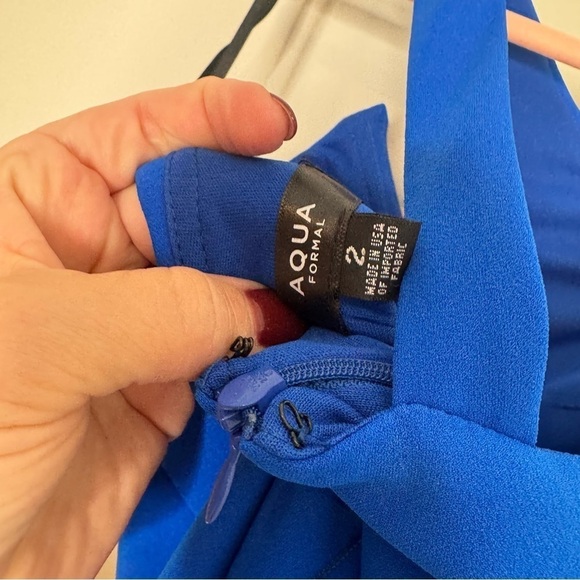 NWT AQUA Bloomingdale's Scuba One Shoulder Blue Gown Size 2 - Picture 4 of 6